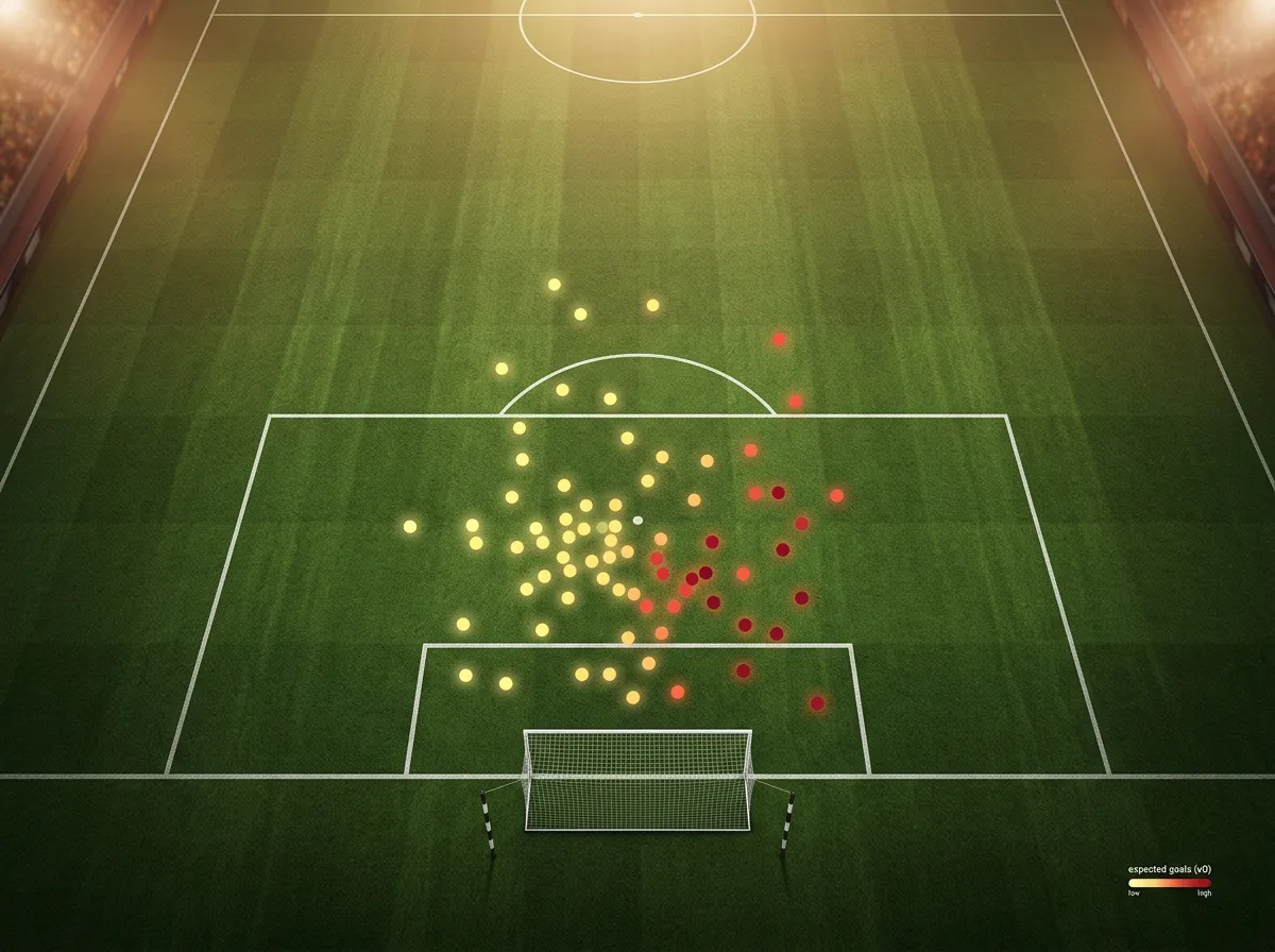 Représentation visuelle du xG avec carte thermique des tirs sur un terrain de football